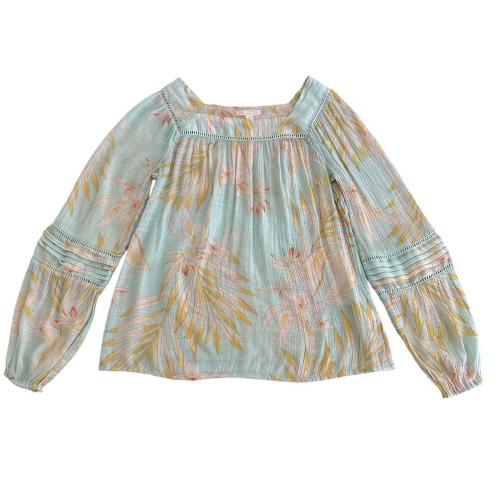 LC Lauren Conrad XS Light Blue Yellow Floral Blouse